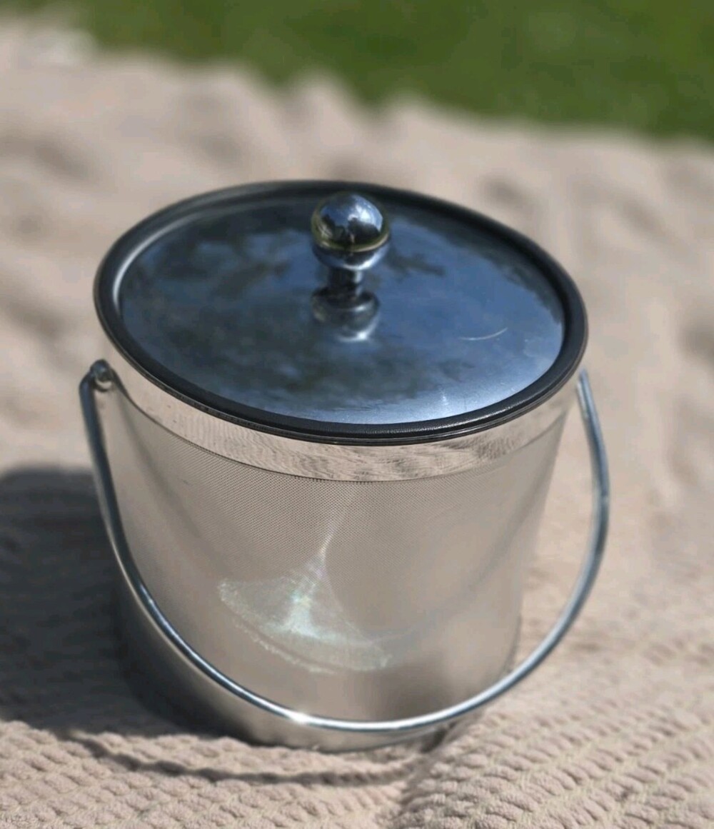 Vintage Kraftware Brushed Chrome Insulated Ice Bucket - MCM Silver Barware